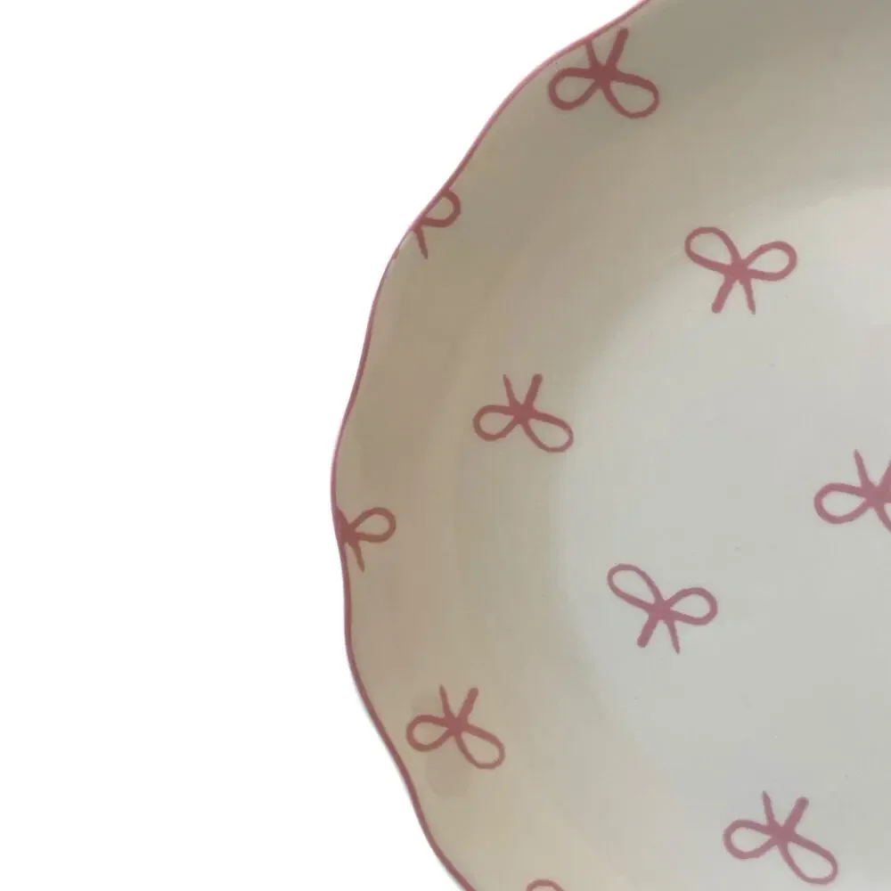 GODINGER Pink Bow 8in Salad Plates Set of 4 NEW